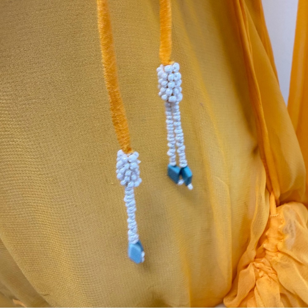 Kareena’s Beaded Tunic Yellow Long Sleeve Coverup Size Medium - Picture 6 of 11